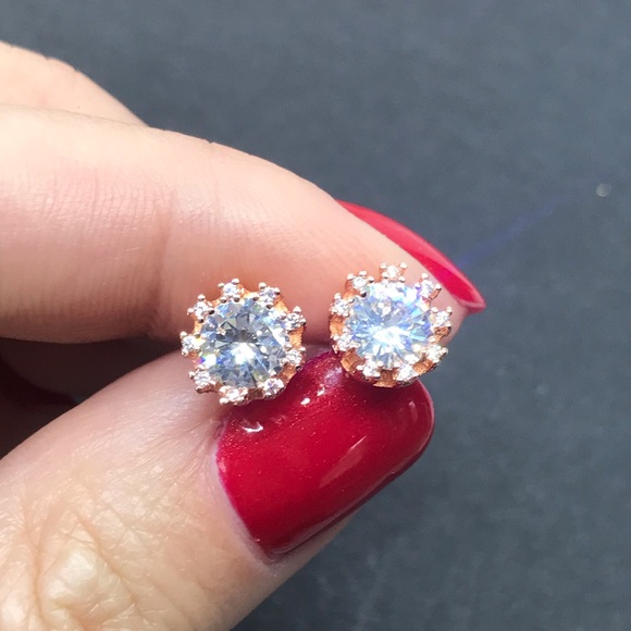 Rose Gold Plated Stud Earrings - Picture 4 of 6